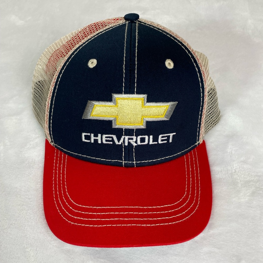 Chevy Snapback Trucker Hat H3 Baseball Cap Blue Red Mesh Bowtie Embroidered